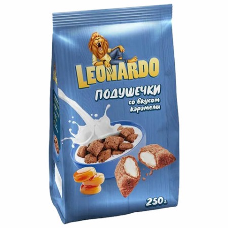 Готовый завтрак LEONARDO "Подушечки" со вкусом карамели, 250 г., РВР162