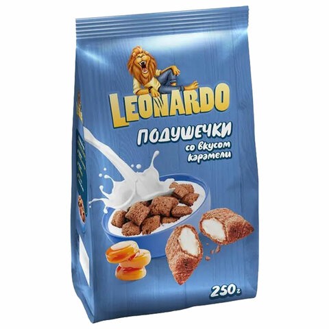 Готовый завтрак LEONARDO "Подушечки" со вкусом карамели, 250 г., РВР162