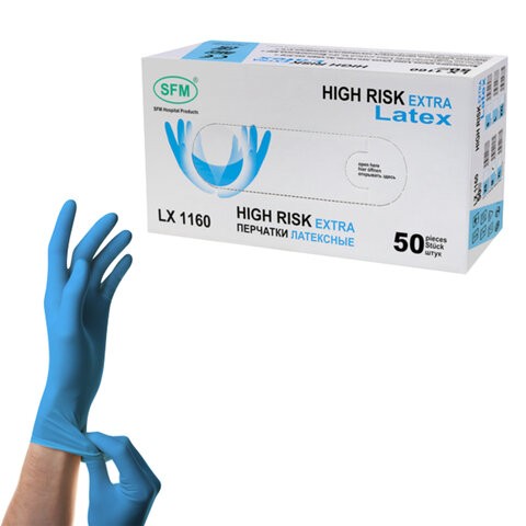 Перчатки латексные смотровые сверхпрочные SFM HIGH RISK LX 1160, Германия, 25 пар (50 шт.), XL (очень большой)