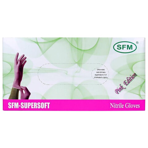 Перчатки нитриловые смотровые SFM Supersoft PINK, Германия, 100 пар (200 шт.), размер M (средний), розовые