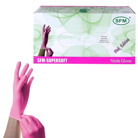 Перчатки нитриловые смотровые SFM Supersoft PINK, Германия, 100 пар (200 шт.), размер M (средний), розовые