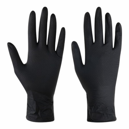 Перчатки нитриловые сверхпрочные с текстурой SFM MEGA TEX BLACK, Германия, 25 пар (50 шт.), размер S (малый)