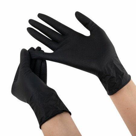 Перчатки нитриловые сверхпрочные с текстурой SFM MEGA TEX BLACK, Германия, 25 пар (50 шт.), размер S (малый)