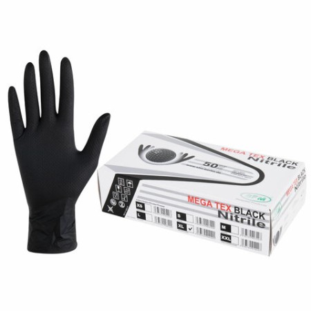 Перчатки нитриловые сверхпрочные с текстурой SFM MEGA TEX BLACK, Германия, 25 пар (50 шт.), размер XL (очень большой)