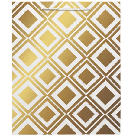Пакет подарочный (1 штука) 26x13x32 см, ЗОЛОТАЯ СКАЗКА "Gold Luxury", тиснение фольгой, белый, 608249