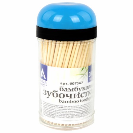 Зубочистки бамбуковые 200 штук в диспенсере, WELDAY, 607567