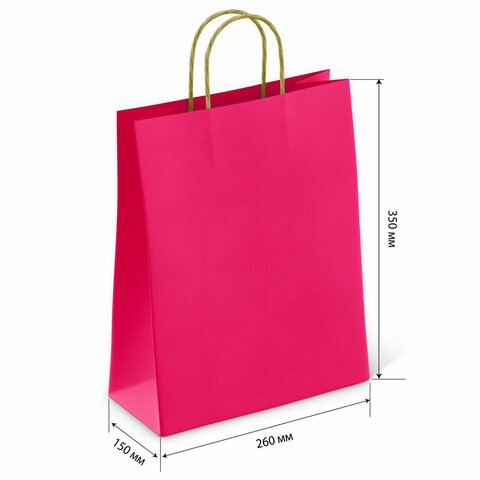 Крафт-пакет бумажный "Ruby red" 26х15х35 см, с кручеными ручками, плотность 80 г/м2, моноцвет, 112412