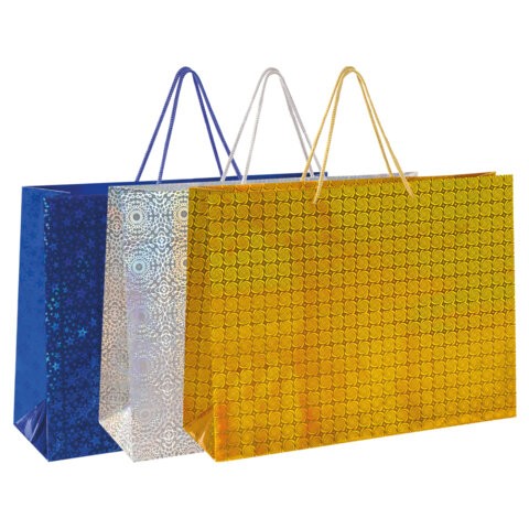 Пакет подарочный 45x13x33 см (XL), НАБОР 3 шт., 3 дизайна, голография, ЗОЛОТАЯ СКАЗКА, 609736