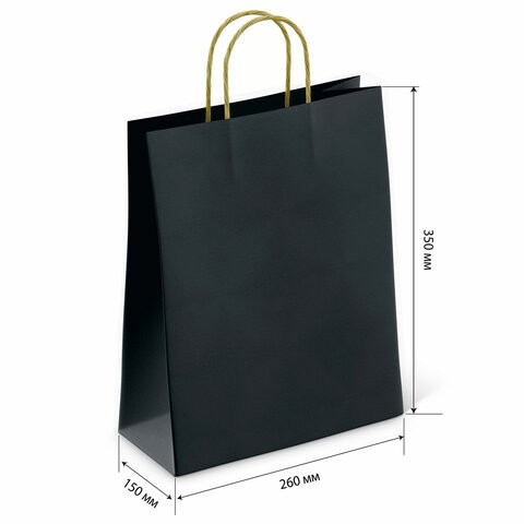 Крафт-пакет бумажный "Black" 26х15х35 см, с кручеными ручками, плотность 80 г/м2, моноцвет, 112429