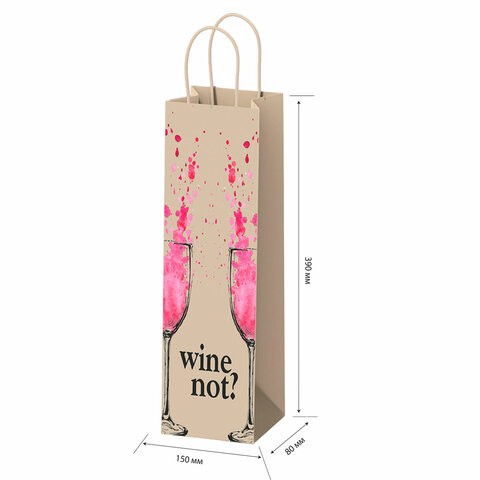 Крафт-пакет бумажный "Wine not?" 15х8х39 см, с кручеными ручками, плотность 80 г/м2, 115809